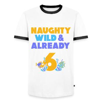 6 Jahre Geburtstag Junge Mädchen Fisch - Männer Kontrast-T-Shirt - Weiß/Schwarz - Vorne - AI Model Female 172 light (172cm) & AI Model Male 178 dark (178cm)
