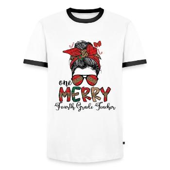 4th Grade Teacher Christmas Fourth Grade Team Xmas - Men's Ringer Shirt - white/black - Front - AI Model Female 172 light (172cm) & AI Model Male 178 dark (178cm)