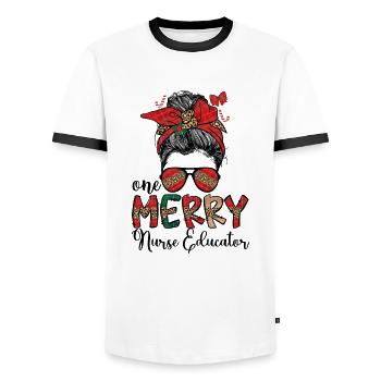 Infirmière enseignante Noël IA Formation en sciences infirmières Noël - T-shirt contrasté Homme - blanc/noir - Devant - AI Model Female 172 light (172cm) & AI Model Male 178 dark (178cm)