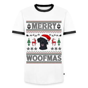 Cadeau de chien d’or de Noël Labrador - T-shirt contrasté Homme - blanc/noir - Devant - AI Model Female 172 light (172cm) & AI Model Male 178 dark (178cm)