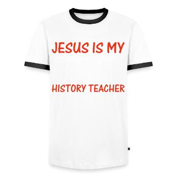 Jesus is my savior History Teacher my passion - Männer Kontrast-T-Shirt - Weiß/Schwarz - Vorne - AI Model Female 172 light (172cm) & AI Model Male 178 dark (178cm)