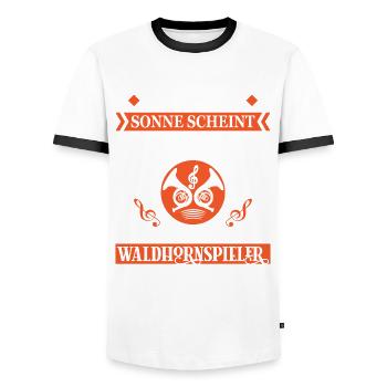 Waldhorn Waldhornspieler Hornist - Männer Kontrast-T-Shirt - Weiß/Schwarz - Vorne - AI Model Female 172 light (172cm) & AI Model Male 178 dark (178cm)