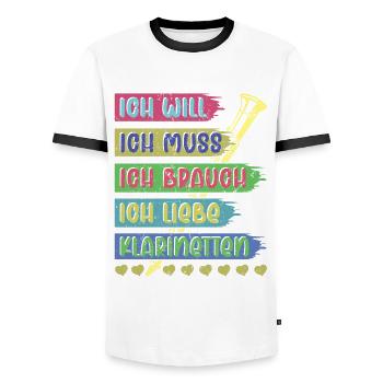 Klarinette Klarinettenspieler Klarinettist - Männer Kontrast-T-Shirt - Weiß/Schwarz - Vorne - AI Model Female 172 light (172cm) & AI Model Male 178 dark (178cm)