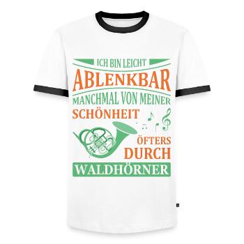 Waldhorn Waldhornspieler Hornist - Männer Kontrast-T-Shirt - Weiß/Schwarz - Vorne - AI Model Female 172 light (172cm) & AI Model Male 178 dark (178cm)