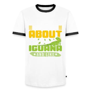 Iguana and like maybe 3 people - Männer Kontrast-T-Shirt - Weiß/Schwarz - Vorne - AI Model Female 172 light (172cm) & AI Model Male 178 dark (178cm)