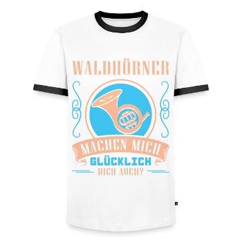 Waldhorn Waldhornspieler Hornist - Männer Kontrast-T-Shirt - Weiß/Schwarz - Vorne - AI Model Female 172 light (172cm) & AI Model Male 178 dark (178cm)
