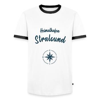 Heimathafen Stralsund Ostsee Küste Segeln Meer - Männer Kontrast-T-Shirt - Weiß/Schwarz - Vorne - AI Model Female 172 light (172cm) & AI Model Male 178 dark (178cm)