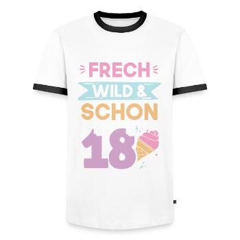 18 Jahre Geburtstag Eis essen - Männer Kontrast-T-Shirt - Weiß/Schwarz - Vorne - AI Model Female 172 light (172cm) & AI Model Male 178 dark (178cm)