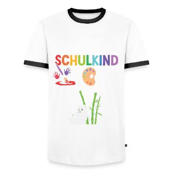 Panda Schulanfang Schulkind 2023 - Männer Kontrast-T-Shirt - Weiß/Schwarz - Vorne - AI Model Female 172 light (172cm) & AI Model Male 178 dark (178cm)
