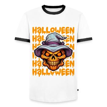 Halloween Design gruselig für die nächste Party - Männer Kontrast-T-Shirt - Weiß/Schwarz - Vorne - AI Model Female 172 light (172cm) & AI Model Male 178 dark (178cm)