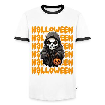 Halloween Design gruselig für die nächste Party - Männer Kontrast-T-Shirt - Weiß/Schwarz - Vorne - AI Model Female 172 light (172cm) & AI Model Male 178 dark (178cm)