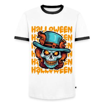 Halloween Design gruselig für die nächste Party - Männer Kontrast-T-Shirt - Weiß/Schwarz - Vorne - AI Model Female 172 light (172cm) & AI Model Male 178 dark (178cm)