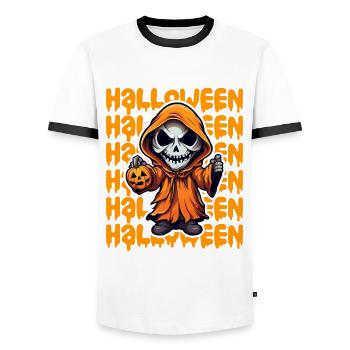 Halloween Design gruselig für die nächste Party - Männer Kontrast-T-Shirt - Weiß/Schwarz - Vorne - AI Model Female 172 light (172cm) & AI Model Male 178 dark (178cm)