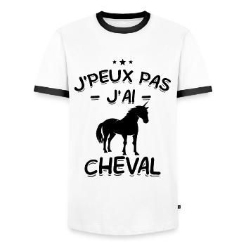 J'Peux Pas ! J'Ai Cheval 🐎 - T-shirt contrasté Homme - blanc/noir - Devant - AI Model Female 172 light (172cm) & AI Model Male 178 dark (178cm)