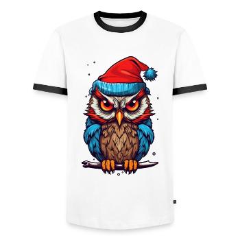 Hibou mignon avec cadeau Kawaii chapeau de père Noël - T-shirt contrasté Homme - blanc/noir - Devant - AI Model Female 172 light (172cm) & AI Model Male 178 dark (178cm)
