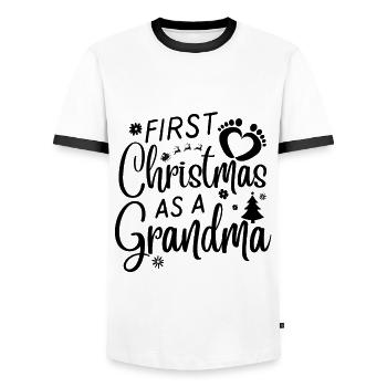 First Christmas As A Grandma Funny Family Saying - Men's Ringer Shirt - white/black - Front - AI Model Female 172 light (172cm) & AI Model Male 178 dark (178cm)