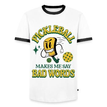 Funny Pickleball Makes Me Say Bad Words Pickleball - Men's Ringer Shirt - white/black - Front - AI Model Female 172 light (172cm) & AI Model Male 178 dark (178cm)