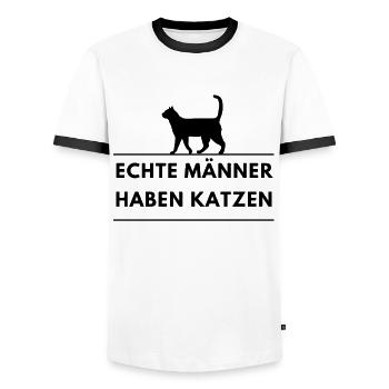 Echte Männer Haben Katzen Cat Dad - Männer Kontrast-T-Shirt - Weiß/Schwarz - Vorne - AI Model Female 172 light (172cm) & AI Model Male 178 dark (178cm)