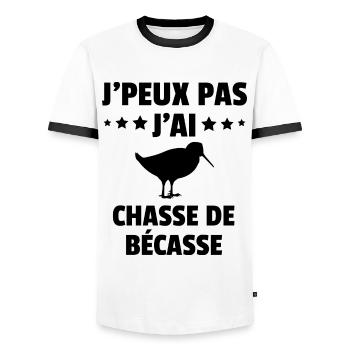 j'peux pas j'ai chasse de bécasse - T-shirt contrasté Homme - blanc/noir - Devant - AI Model Female 172 light (172cm) & AI Model Male 178 dark (178cm)