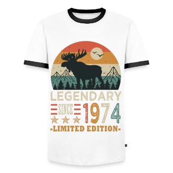 1974 legendary anniversaire Né en 1974 - T-shirt contrasté Homme - blanc/noir - Devant - AI Model Female 172 light (172cm) & AI Model Male 178 dark (178cm)