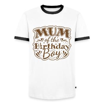 MUM OF THE BIRTHDAY BOY - BIRTHDAY PARTY - Men's Ringer Shirt - white/black - Front - AI Model Female 172 light (172cm) & AI Model Male 178 dark (178cm)