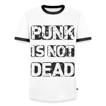 ErSa. Punk is not dead - Men's Ringer Shirt - white/black - Front - AI Model Female 172 light (172cm) & AI Model Male 178 dark (178cm)