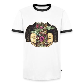 screalsplitdoodleflattranspglow - Men's Ringer Shirt - white/black - Front - AI Model Female 172 light (172cm) & AI Model Male 178 dark (178cm)