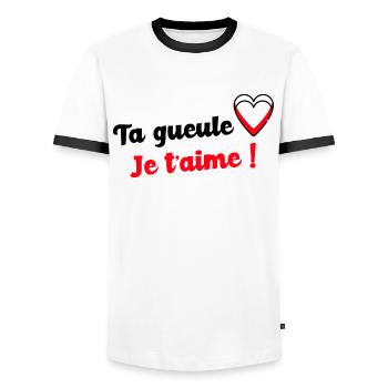 Ta gueule je t aime - T-shirt contrasté Homme - blanc/noir - Devant - AI Model Female 172 light (172cm) & AI Model Male 178 dark (178cm)