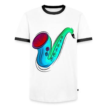 buntes Saxofon / Saxofon - Männer Kontrast-T-Shirt - Weiß/Schwarz - Vorne - AI Model Female 172 light (172cm) & AI Model Male 178 dark (178cm)