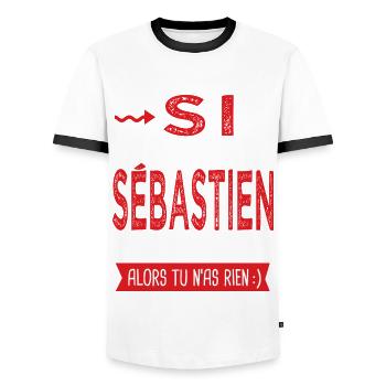 Sébastien tu n as pas un sebastien Cadeau humour - T-shirt contrasté Homme - blanc/noir - Devant - AI Model Female 172 light (172cm) & AI Model Male 178 dark (178cm)