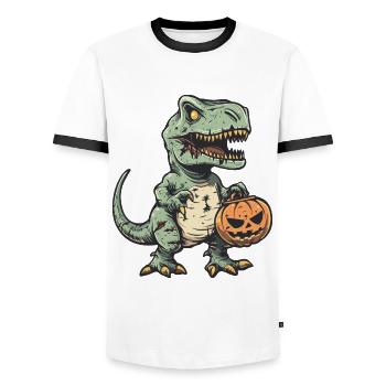 Dinosaur T-Rex Halloween Comic Funny - Men's Ringer Shirt - white/black - Front - AI Model Female 172 light (172cm) & AI Model Male 178 dark (178cm)