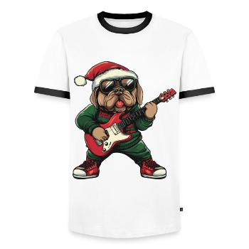 Mastiff Hund Weihnachten Rocker Gitarre - Männer Kontrast-T-Shirt - Weiß/Schwarz - Vorne - AI Model Female 172 light (172cm) & AI Model Male 178 dark (178cm)