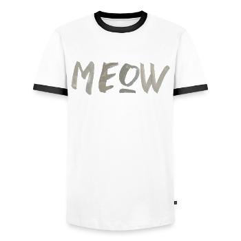 Meow cat meow saying font - Men's Ringer Shirt - white/black - Front - AI Model Female 172 light (172cm) & AI Model Male 178 dark (178cm)