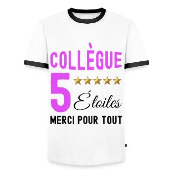 Collègue Humour Départ Message - T-shirt contrasté Homme - blanc/noir - Devant - AI Model Female 172 light (172cm) & AI Model Male 178 dark (178cm)
