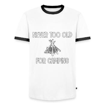 never too old for camping - Men's Ringer Shirt - white/black - Front - AI Model Female 172 light (172cm) & AI Model Male 178 dark (178cm)