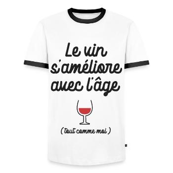 le vin s améliore avec l âge anniversaire décénie - T-shirt contrasté Homme - blanc/noir - Devant - AI Model Female 172 light (172cm) & AI Model Male 178 dark (178cm)