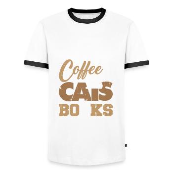 Café Chats Livres Idée cadeau - T-shirt contrasté Homme - blanc/noir - Devant - AI Model Female 172 light (172cm) & AI Model Male 178 dark (178cm)