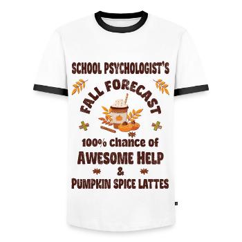 School psychologist, help & Pumpkin spice lattes - Men's Ringer Shirt - white/black - Front - AI Model Female 172 light (172cm) & AI Model Male 178 dark (178cm)
