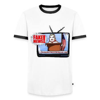 Fake mews - Männer Kontrast-T-Shirt - Weiß/Schwarz - Vorne - AI Model Female 172 light (172cm) & AI Model Male 178 dark (178cm)