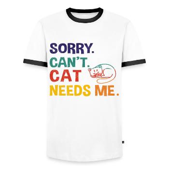 Sorry. Can't. Cat needs me. - Men's Ringer Shirt - white/black - Front - AI Model Female 172 light (172cm) & AI Model Male 178 dark (178cm)