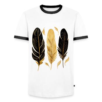 Golden Feathers - Men's Ringer Shirt - white/black - Front - AI Model Female 172 light (172cm) & AI Model Male 178 dark (178cm)