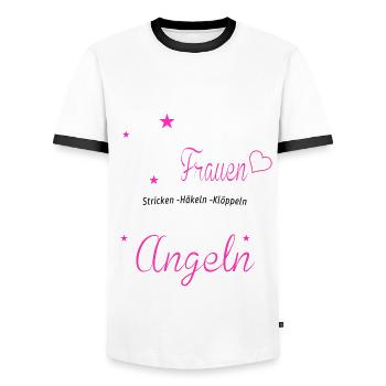 Frauen gehen Angeln - Männer Kontrast-T-Shirt - Weiß/Schwarz - Vorne - AI Model Female 172 light (172cm) & AI Model Male 178 dark (178cm)