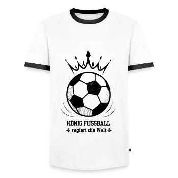 Fußball ist unser Leben denn König Fußball regiert - Männer Kontrast-T-Shirt - Weiß/Schwarz - Vorne - AI Model Female 172 light (172cm) & AI Model Male 178 dark (178cm)
