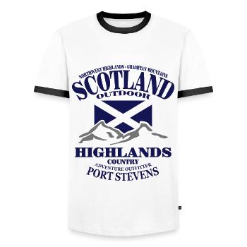 Scotland - Highlands - Men's Ringer Shirt - white/black - Front - AI Model Female 172 light (172cm) & AI Model Male 178 dark (178cm)