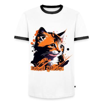 Petit chaton, chat tigré - T-shirt contrasté Homme - blanc/noir - Devant - AI Model Female 172 light (172cm) & AI Model Male 178 dark (178cm)