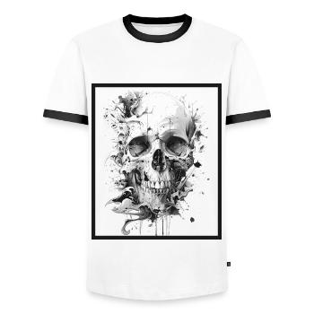 Totenkopf Schädel abstrakte Kunst - Männer Kontrast-T-Shirt - Weiß/Schwarz - Vorne - AI Model Female 172 light (172cm) & AI Model Male 178 dark (178cm)