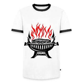 Grill, Symbol, Fire, Grilling, Meat - Men's Ringer Shirt - white/black - Front - AI Model Female 172 light (172cm) & AI Model Male 178 dark (178cm)