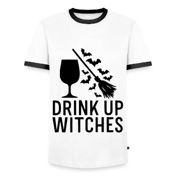 Halloween Witches' Broom Toast Drink Up Witches - Men's Ringer Shirt - white/black - Front - AI Model Female 172 light (172cm) & AI Model Male 178 dark (178cm)