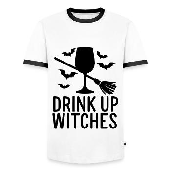 Halloween Hexen Spruch Drink Up Witches - Männer Kontrast-T-Shirt - Weiß/Schwarz - Vorne - AI Model Female 172 light (172cm) & AI Model Male 178 dark (178cm)