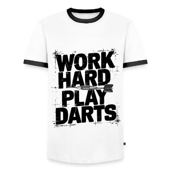 Work Hard Play Darts Darts Player Darts Sport - Men's Ringer Shirt - white/black - Front - AI Model Female 172 light (172cm) & AI Model Male 178 dark (178cm)